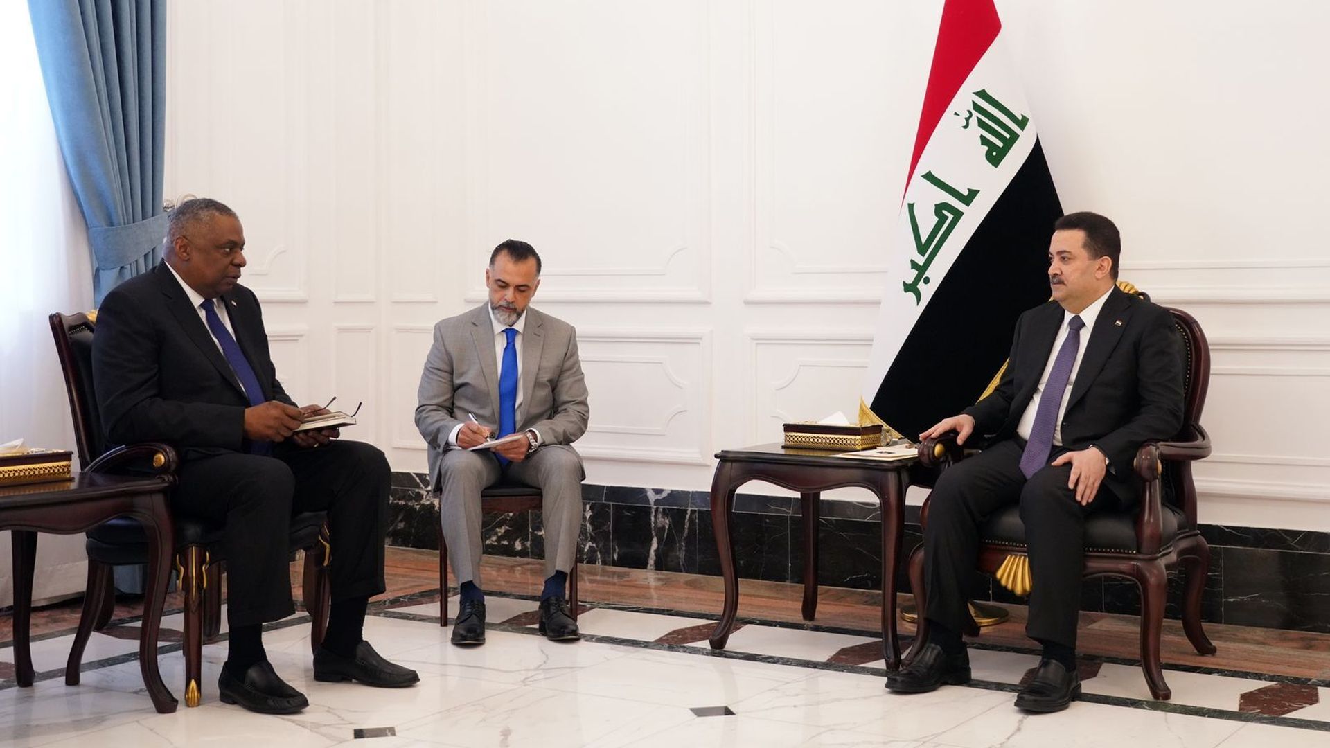 Lloyd Austin meets with Iraqi Prime Minister Mohammed Shia al-Sudani. 