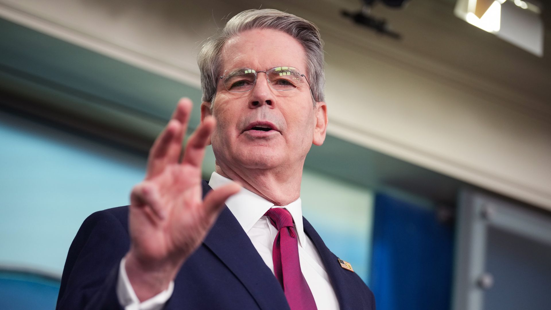  Treasury Secretary Scott Bessent speaks during the daily press briefing in the Brady Press Briefing Room at the White House on April 29, 2025 in Washington, DC. 