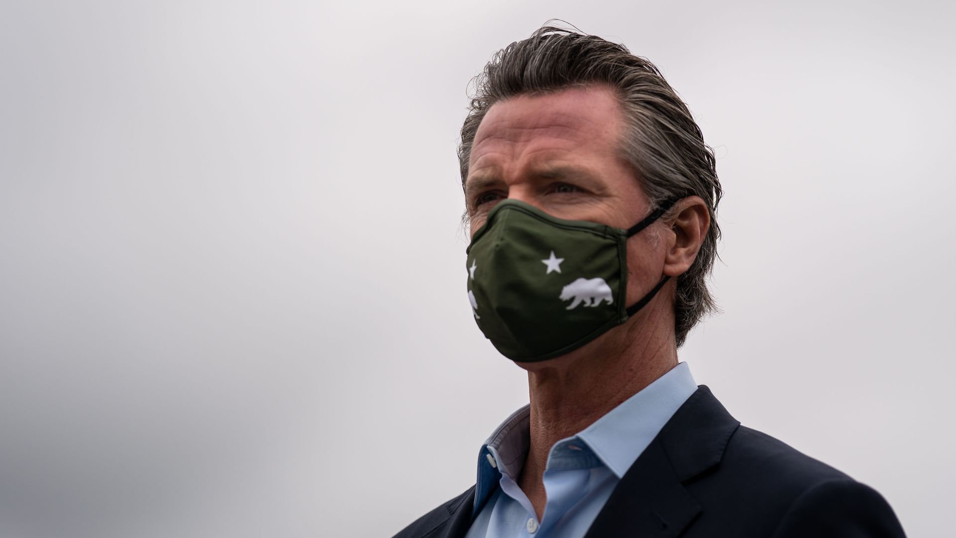 Photo of a masked Gavin Newsom
