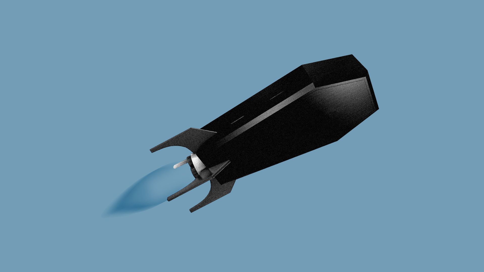 Illustration of coffin with a rocket booster on the back