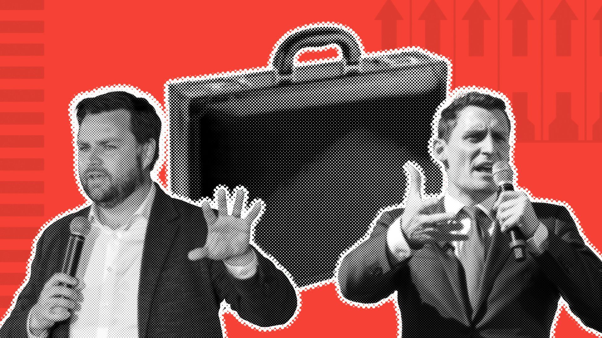 Photo illustration of a briefcase with Republican candidate for U.S. Senate J.D. Vance and Blake Masters