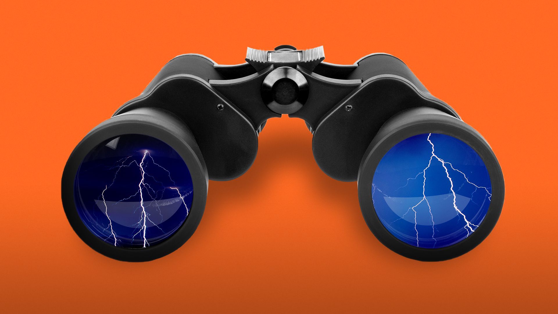 Illustration of binoculars with a lightning storm reflected in the lenses