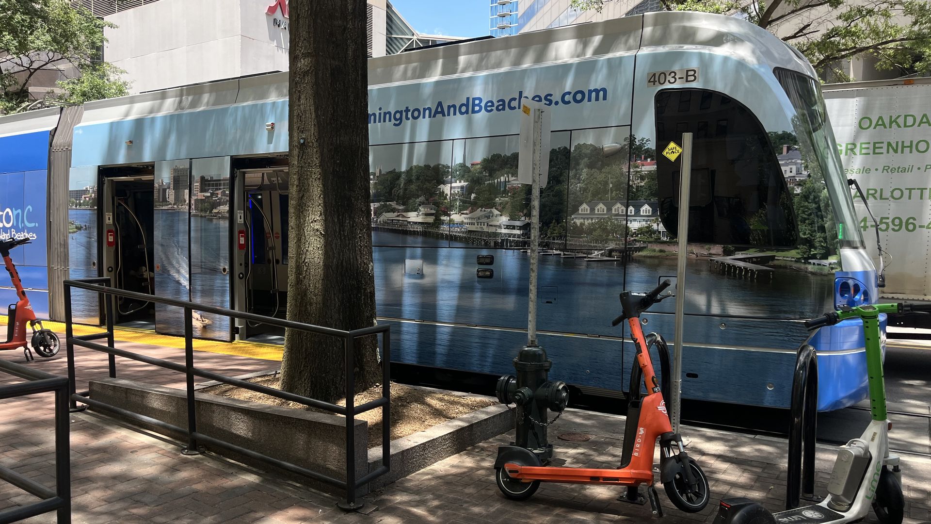 Streetcar stops at station