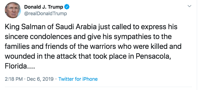 Trump's tweet about the Saudi shooter