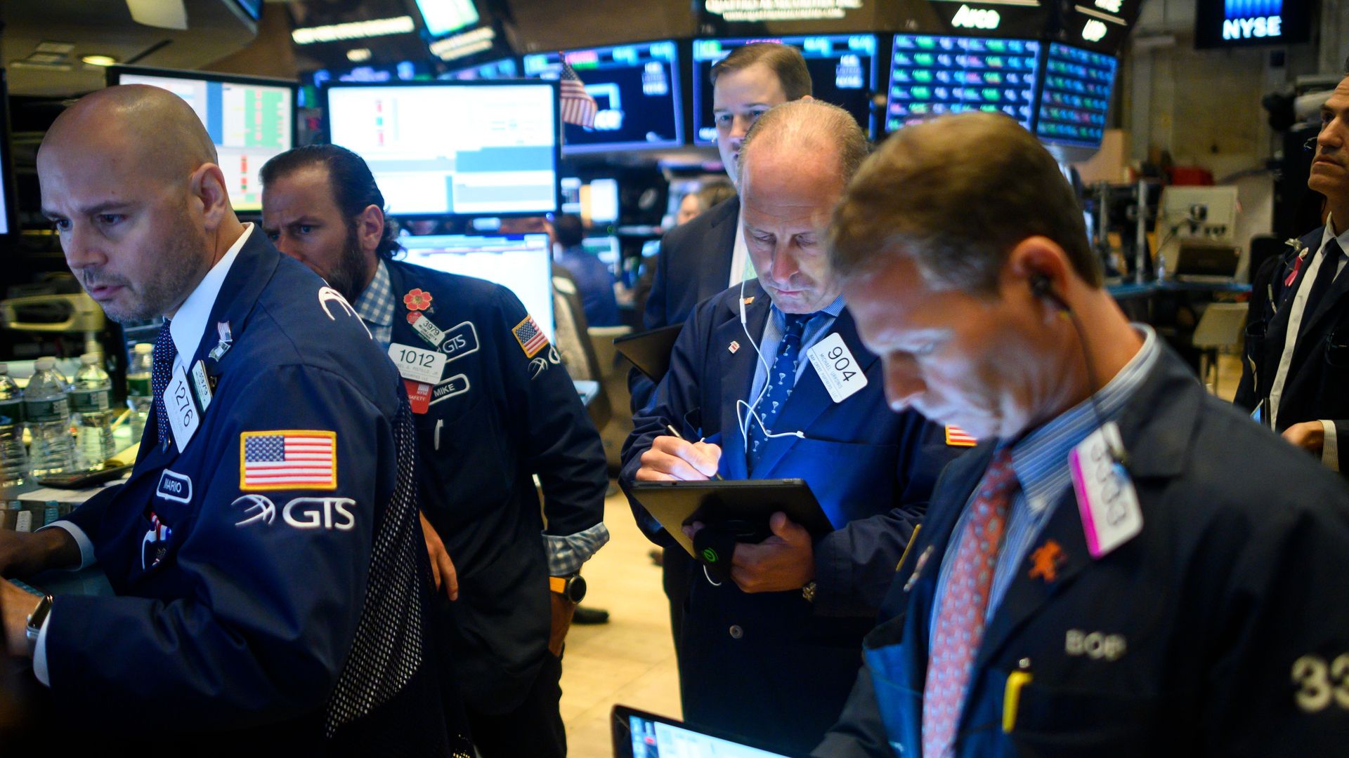 Traders on the floor of the New York Stock Exchange. 