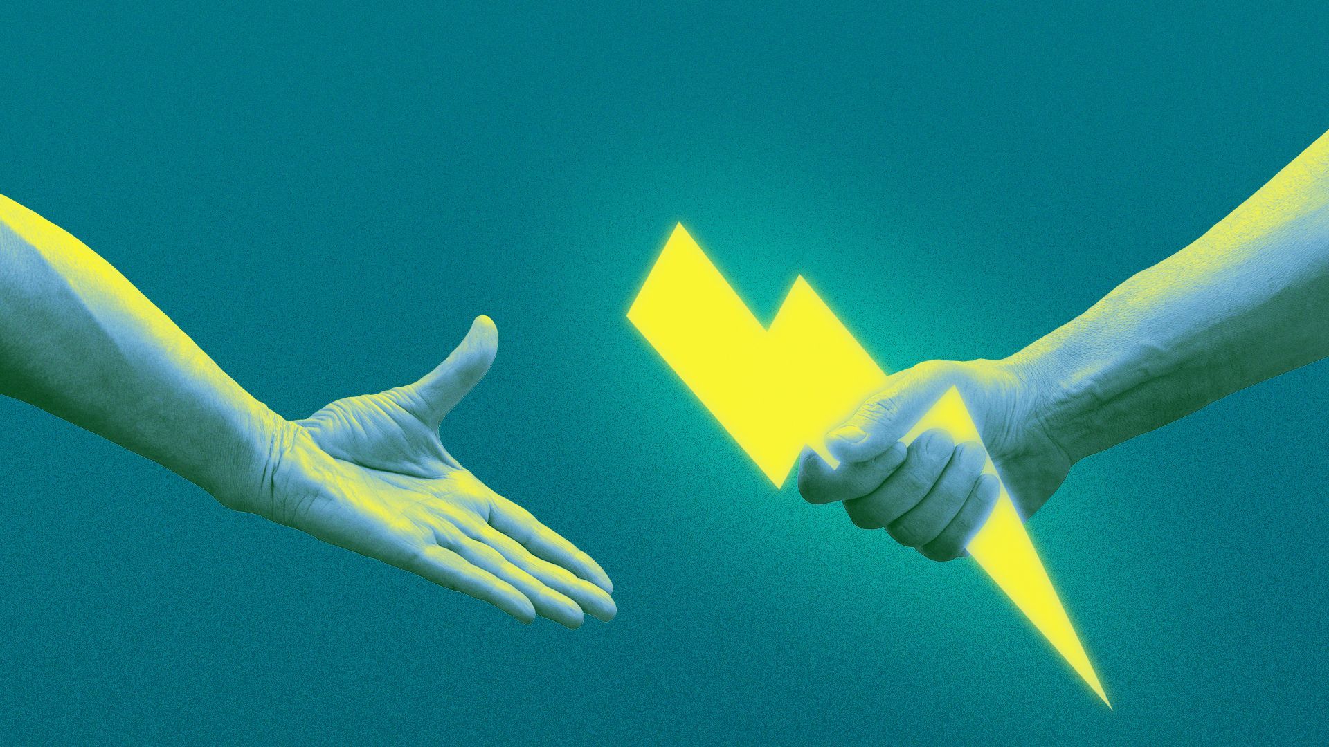 Illustration of a hand passing a lightning bolt, like a baton.