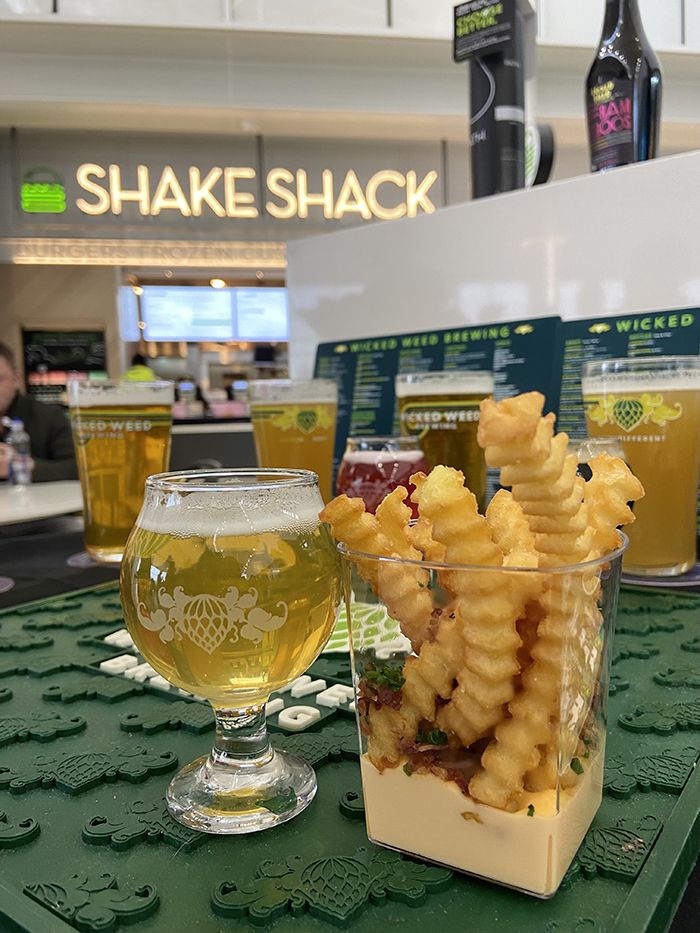 Wicked Weed beer and Shake Shack French fries. 