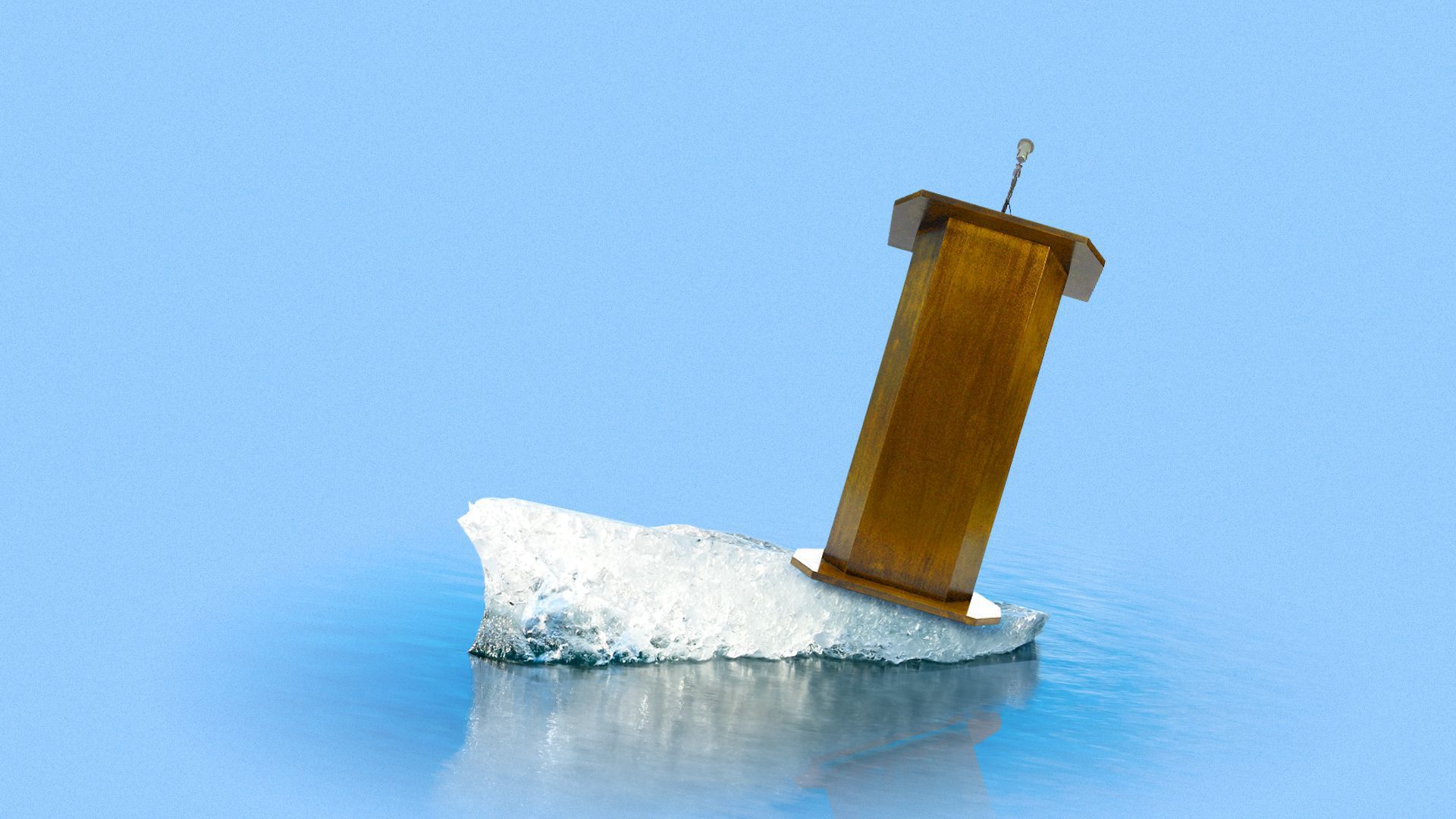 Illustration of a lectern floating on an ice berg. 
