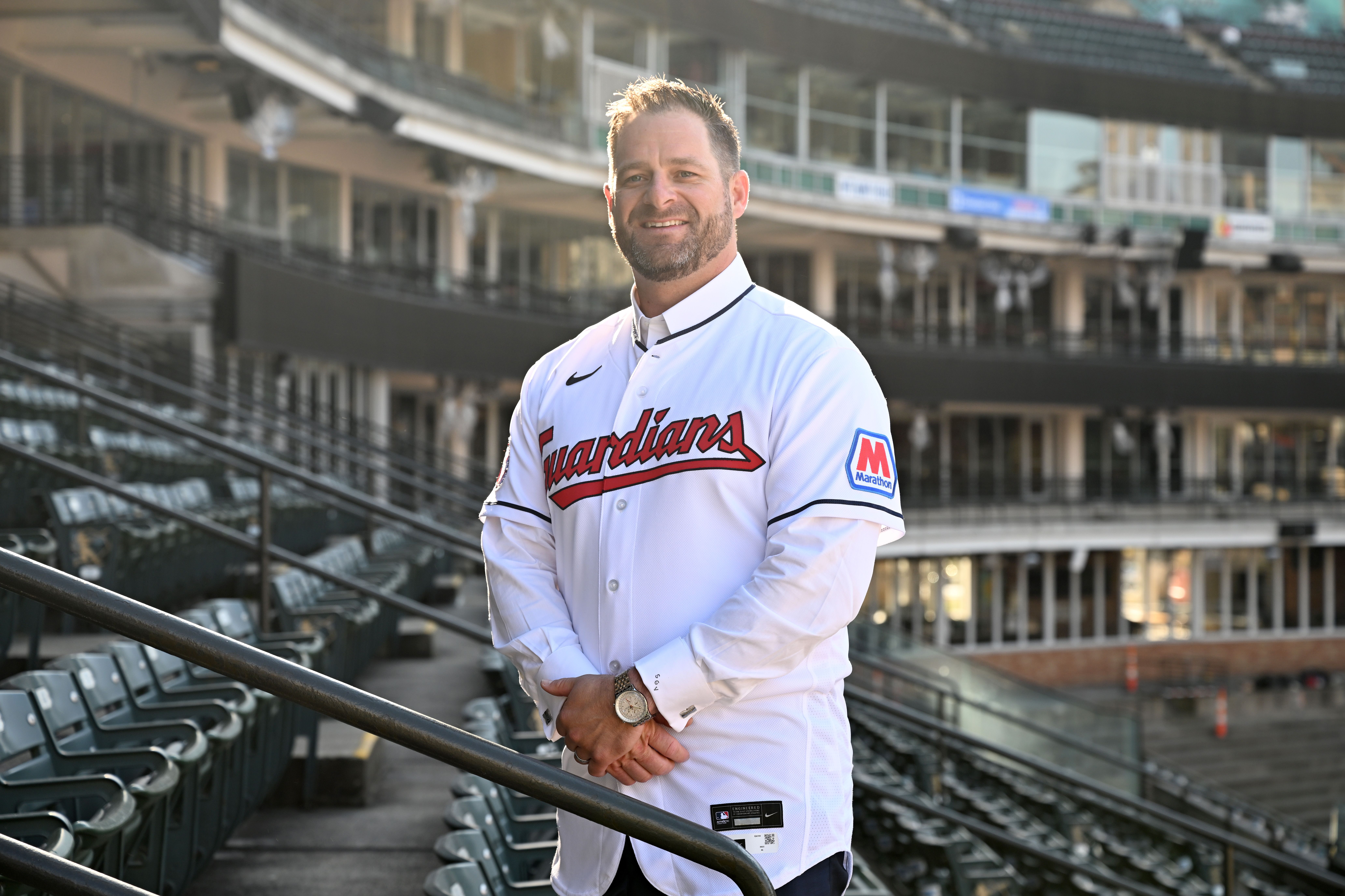 New Guardians manager Steve Vogt poses for a photo at the stadium. 