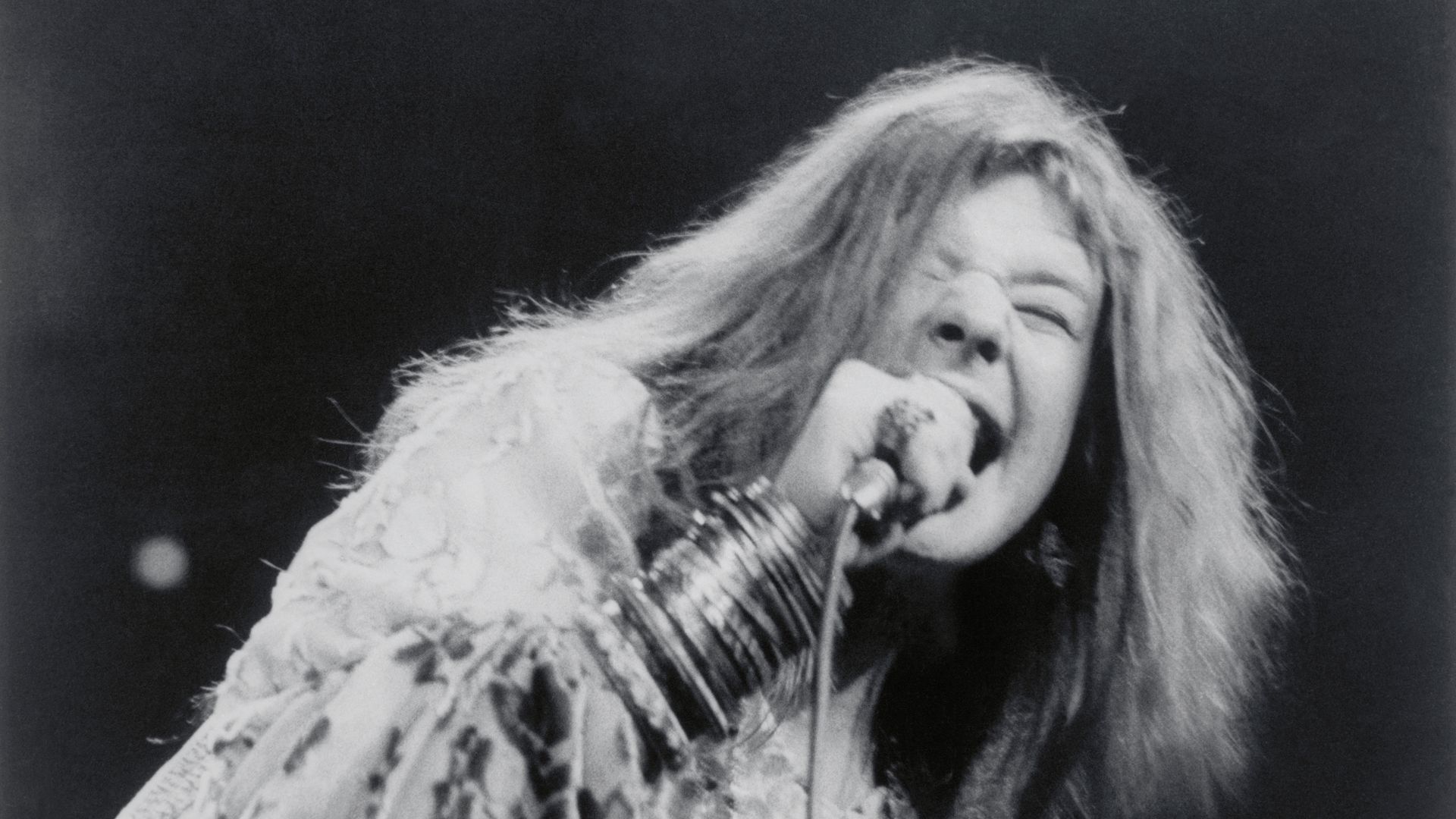 Janis Joplin performs on stage circa 1969.
