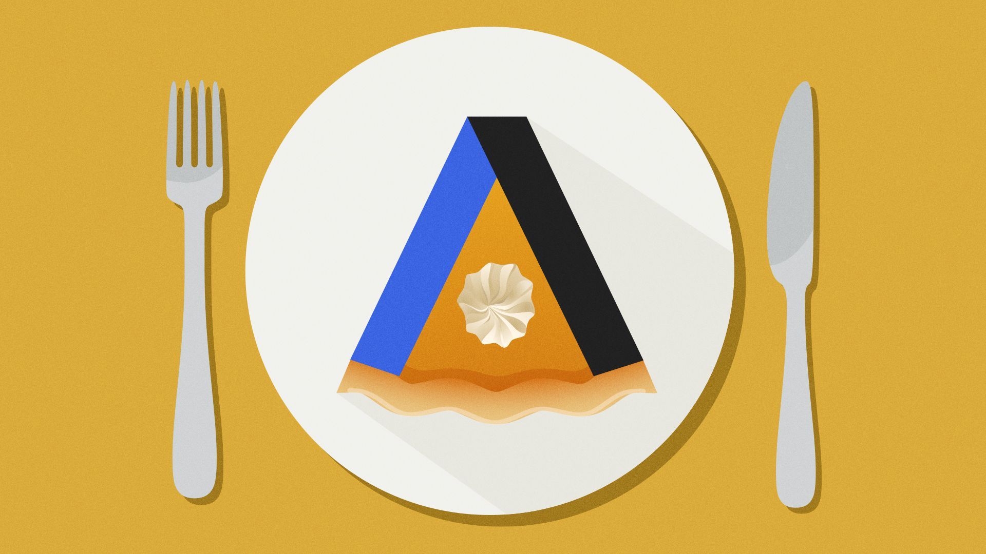 Illustration of a slice of pumpkin pie with the Axios logo.
