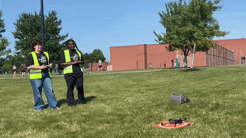 High school girls fly drones at a Pittsburgh-area drone academy.