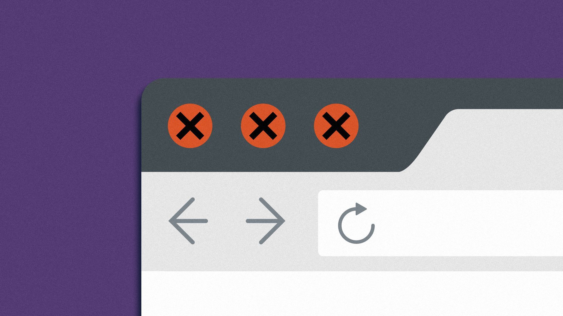 Illustration of triple X's in the top left corner of an internet browser window.