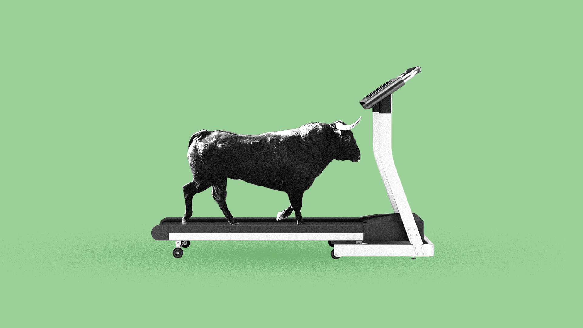 Illustration of a bull on a treadmill. 