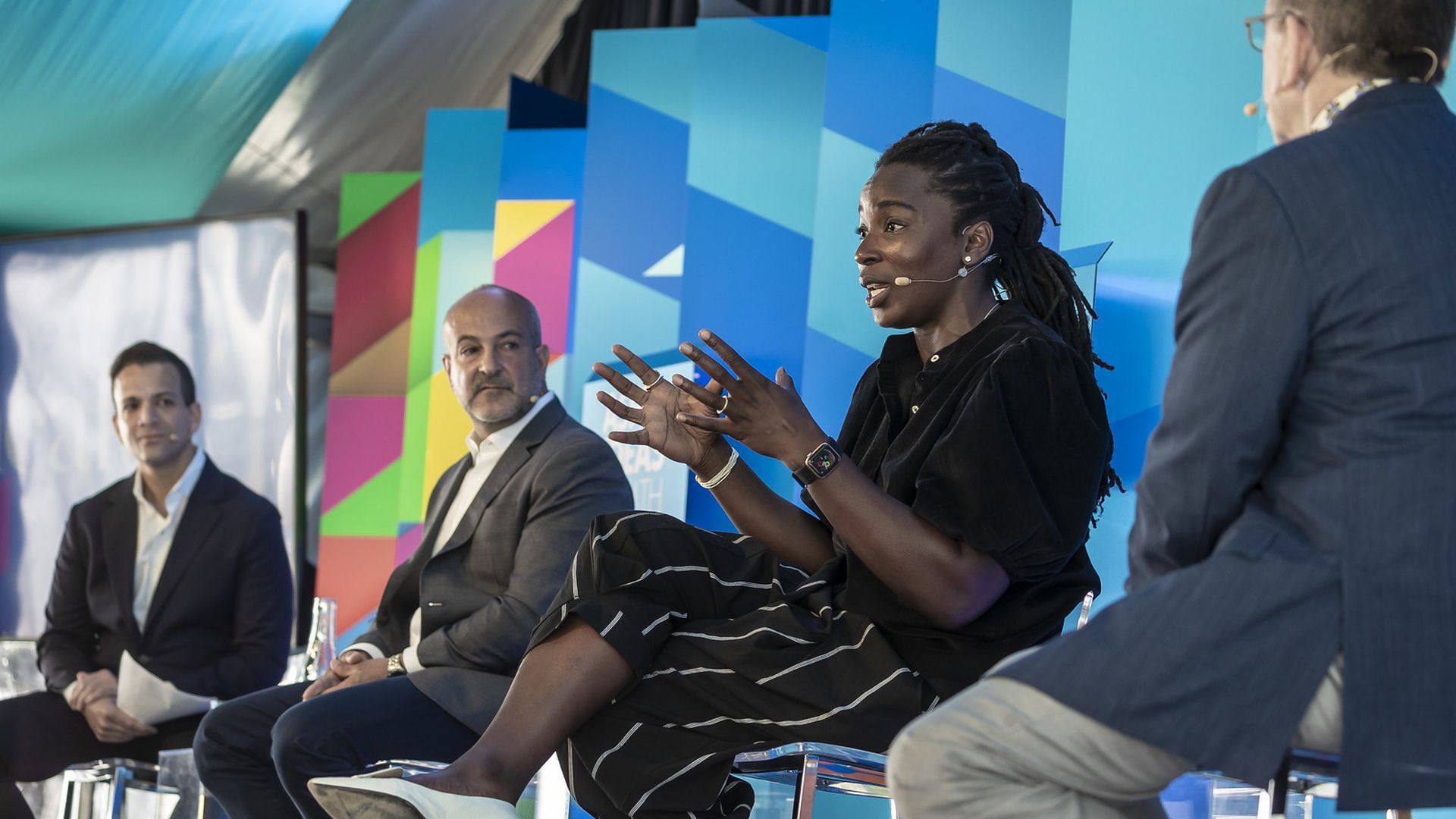 Panelists speak at the Aspen Ideas Festival. From left: Amazon's Vin Gupta, Cityblock's Toyin Ajayi, Commonwealth's Joseph Betancourt and Kaiser's Mark Schuster. Photo credit: Aspen Institute/Nick Tininenko 