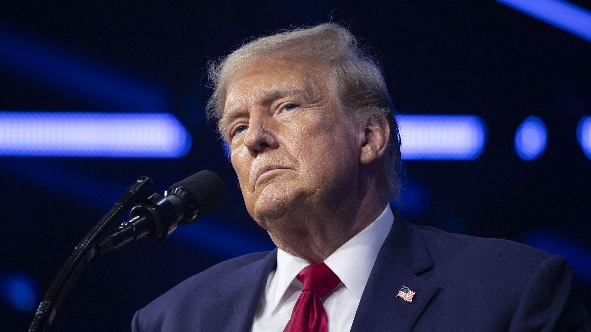 Former President Donald Trump gives the keynote address at Turning Point Action's "The People's Convention" on June 15, 2024 in Detroit, Michigan.