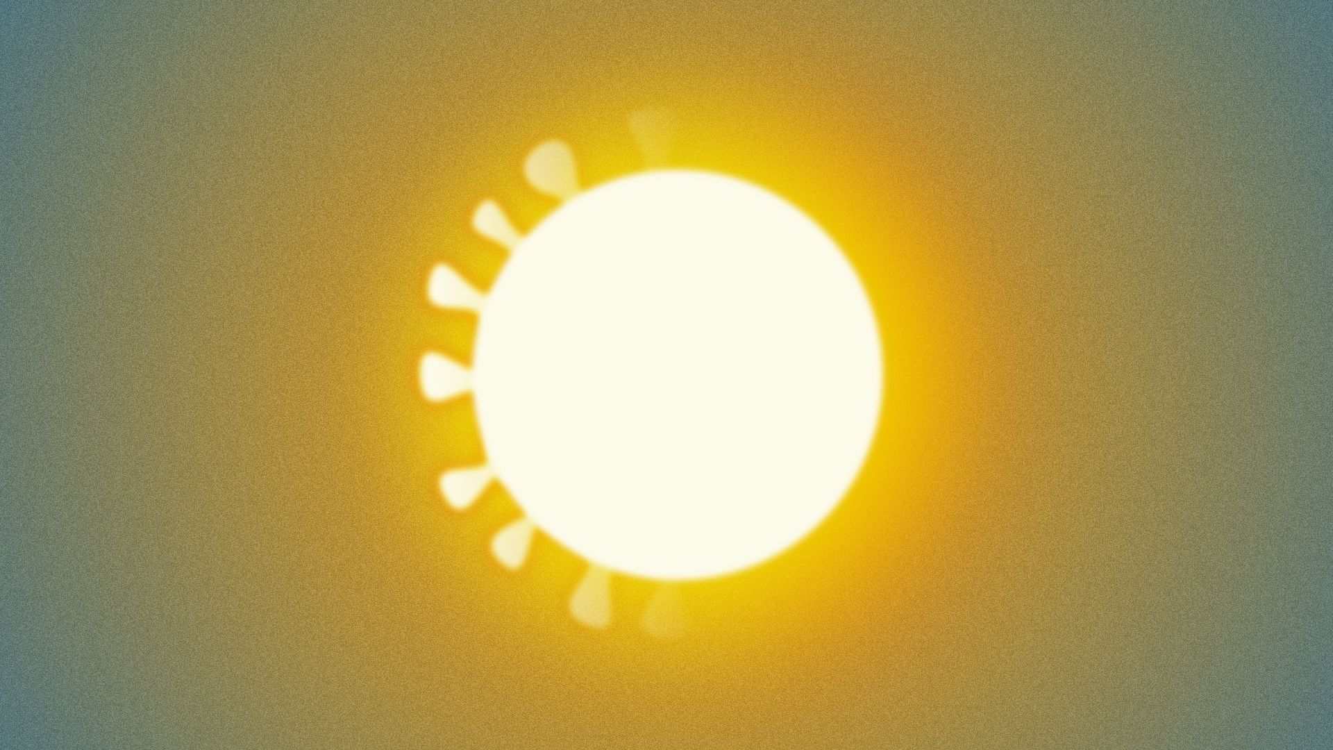 Illustration of the sun, encircled with coronavirus protrusions that are fading from left to right.