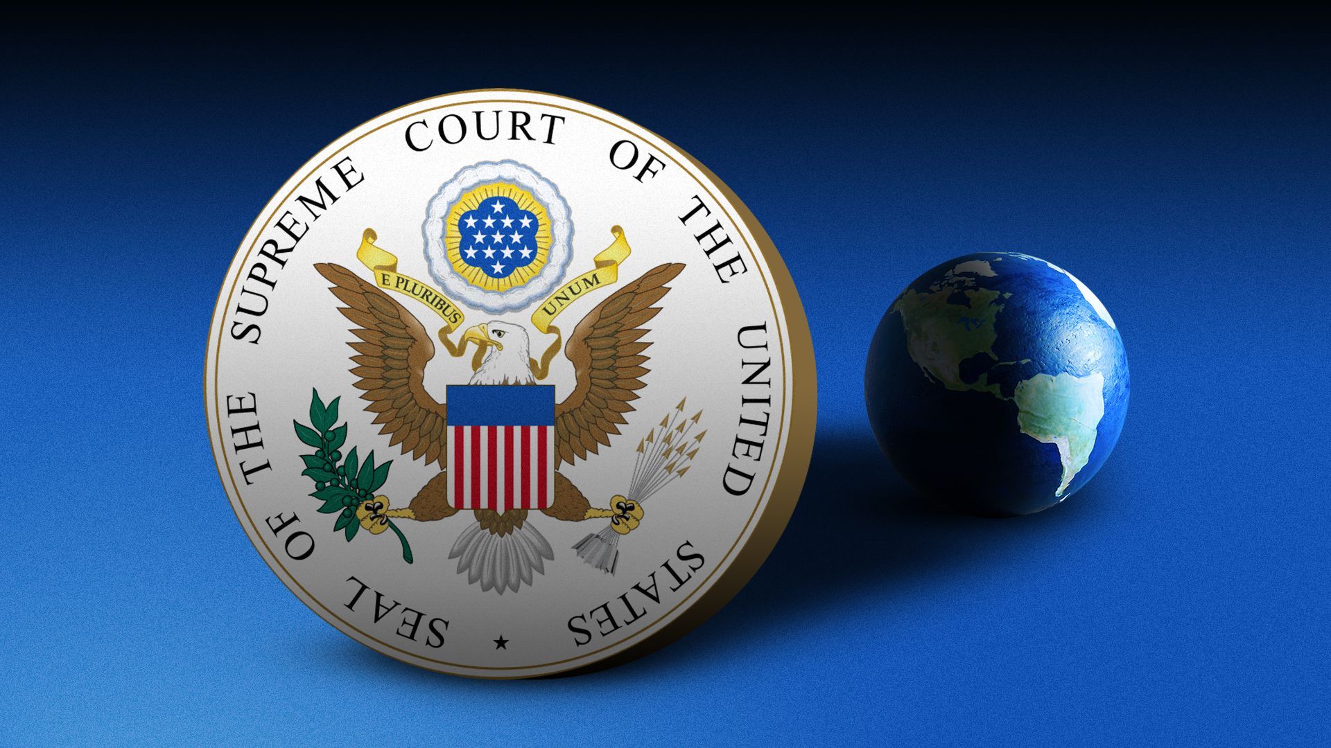 Illustration of the SCOTUS seal casting a shadow on the planet Earth