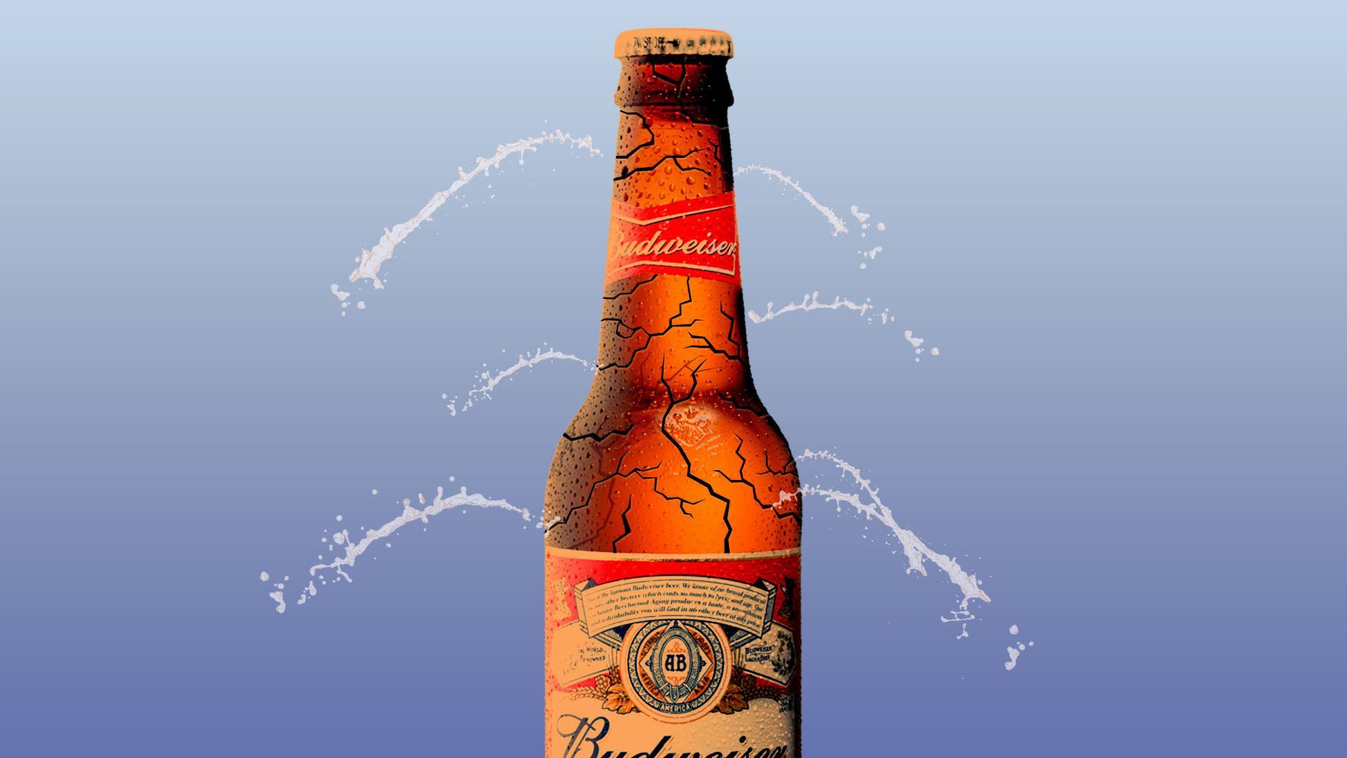 Illustration of a budweiser bottle with cracks in it