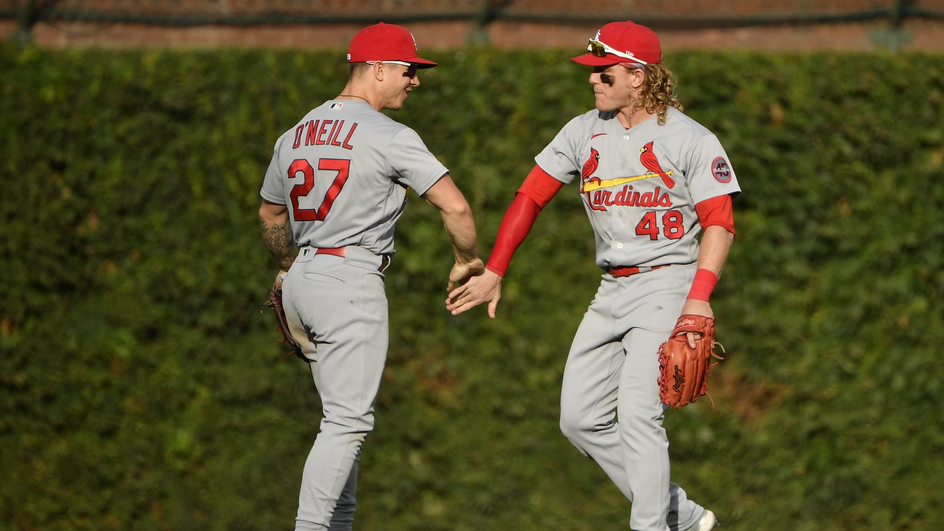 Cardinals high-fiving