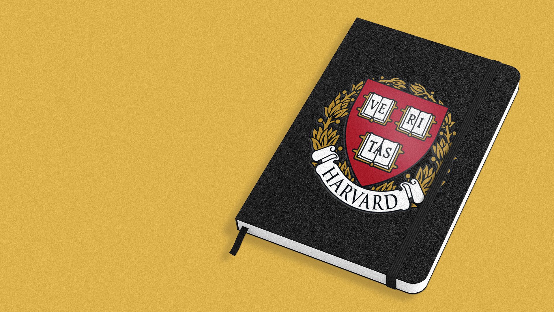 Illustration of the Harvard logo on a notebook.