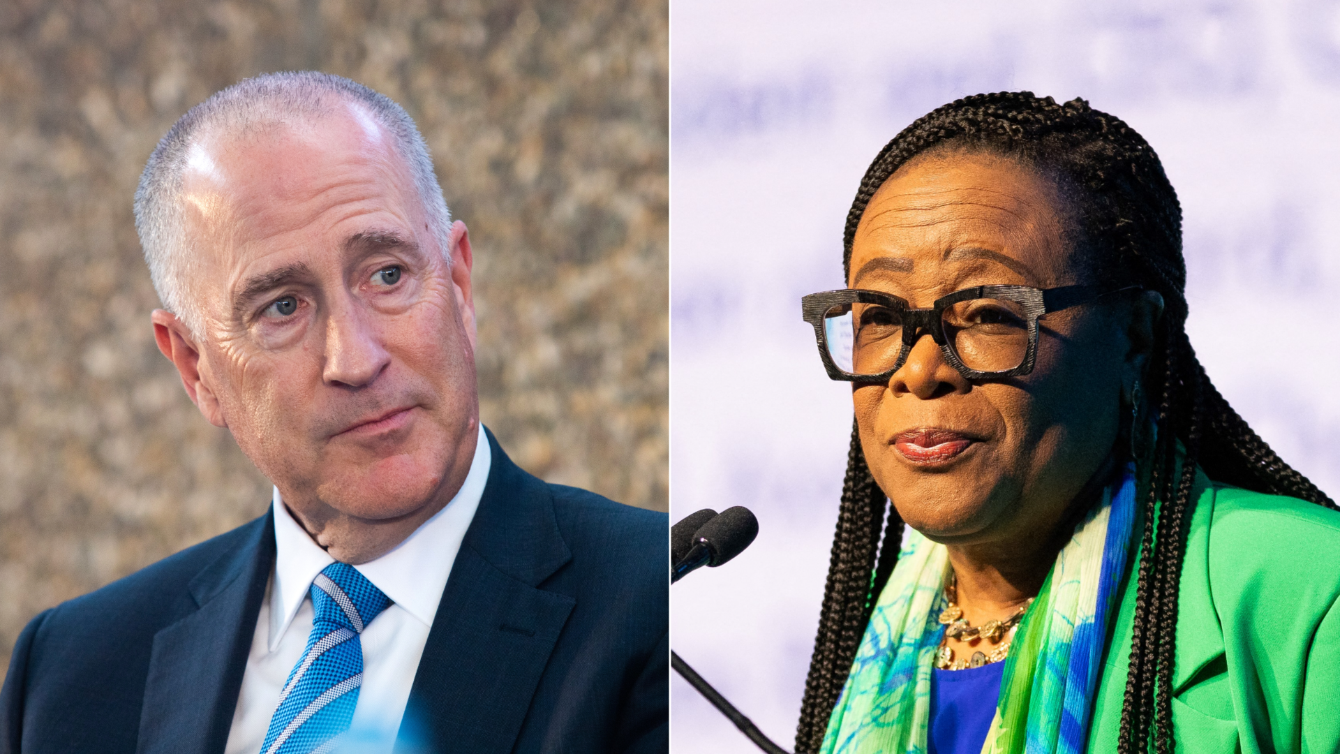 Two side-by-side phots of a man and a woman