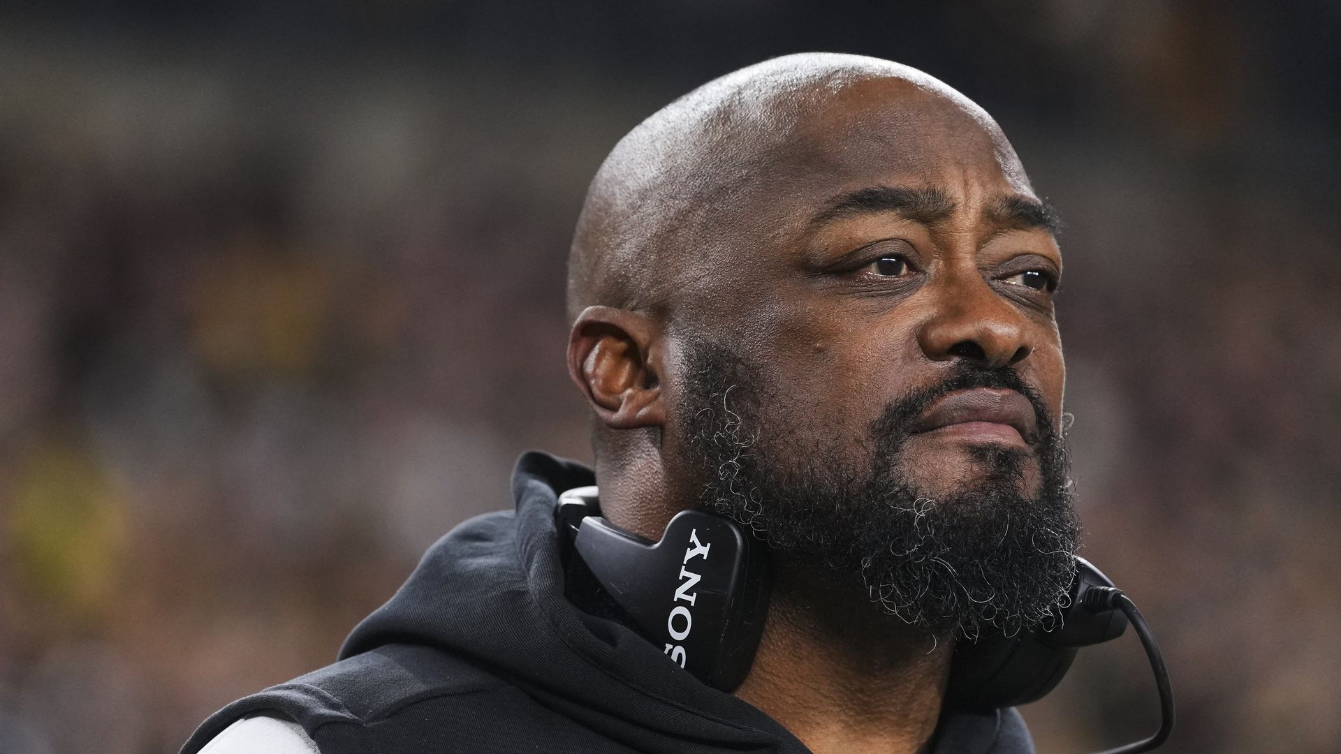 Pittsburgh Steelers head coach Mike Tomlin looks on from the sideline during the national anthem prior to an NFL wild card playoff football game against the Houston Texans at Acrisure Stadium on January 12, 2026 in Pittsburgh, Pennsylvania. (Photo by Perry Knotts/Getty Images)
