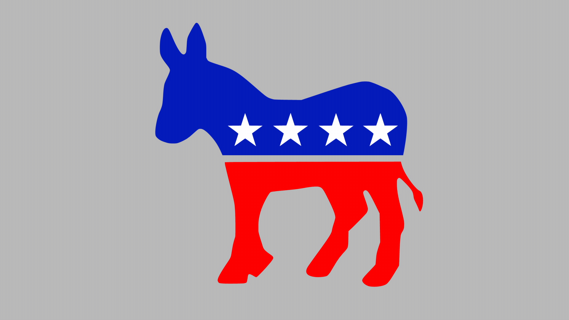 Illustration of the Democratic logo splitting apart, with the legs moving to the right and the head moving towards the left.