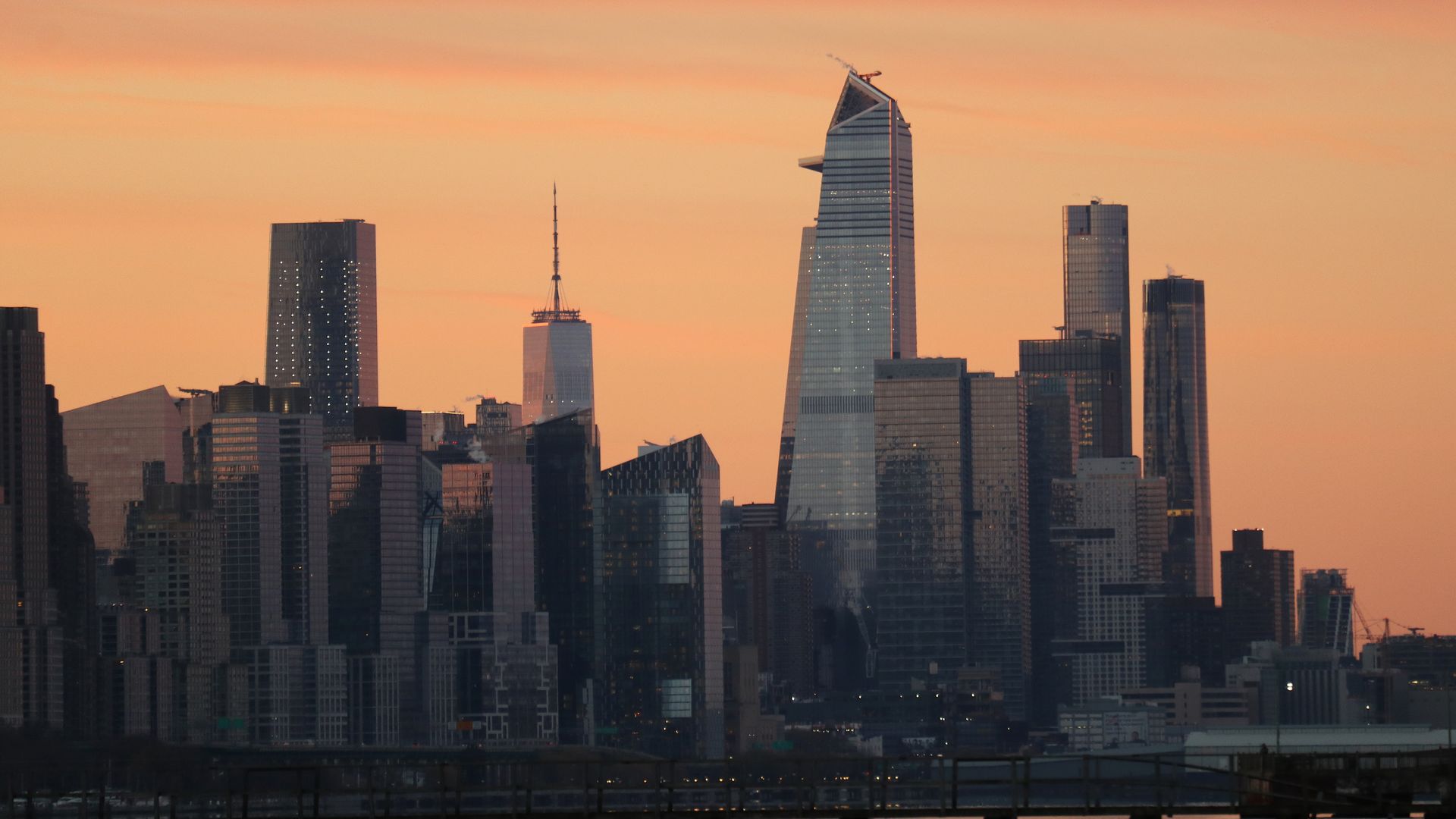 The westside of Manhattan, One World Trade Center and Hudson Yards