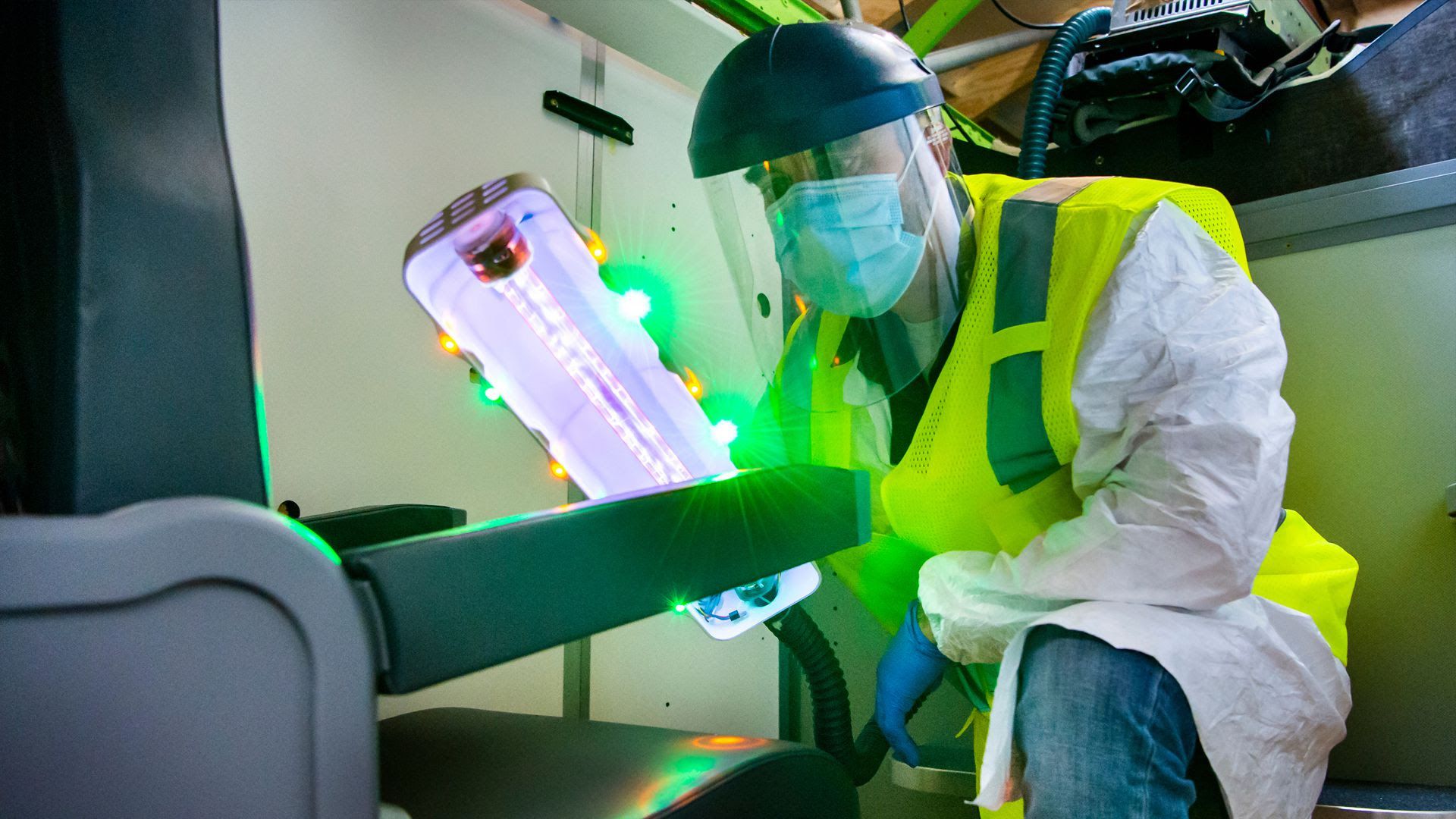 Boeing's UV wand can disinfect high-touch surfaces. Photo: Boeing