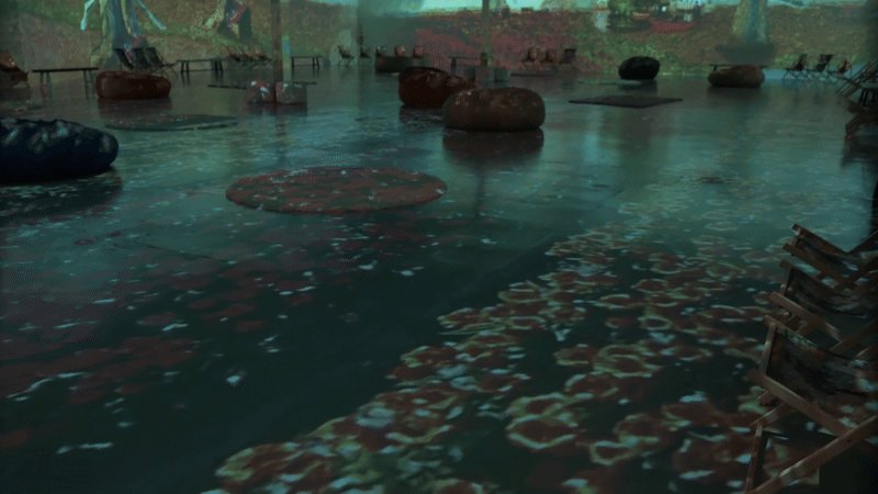 a video of an exhibition with moving pictures of landscapes