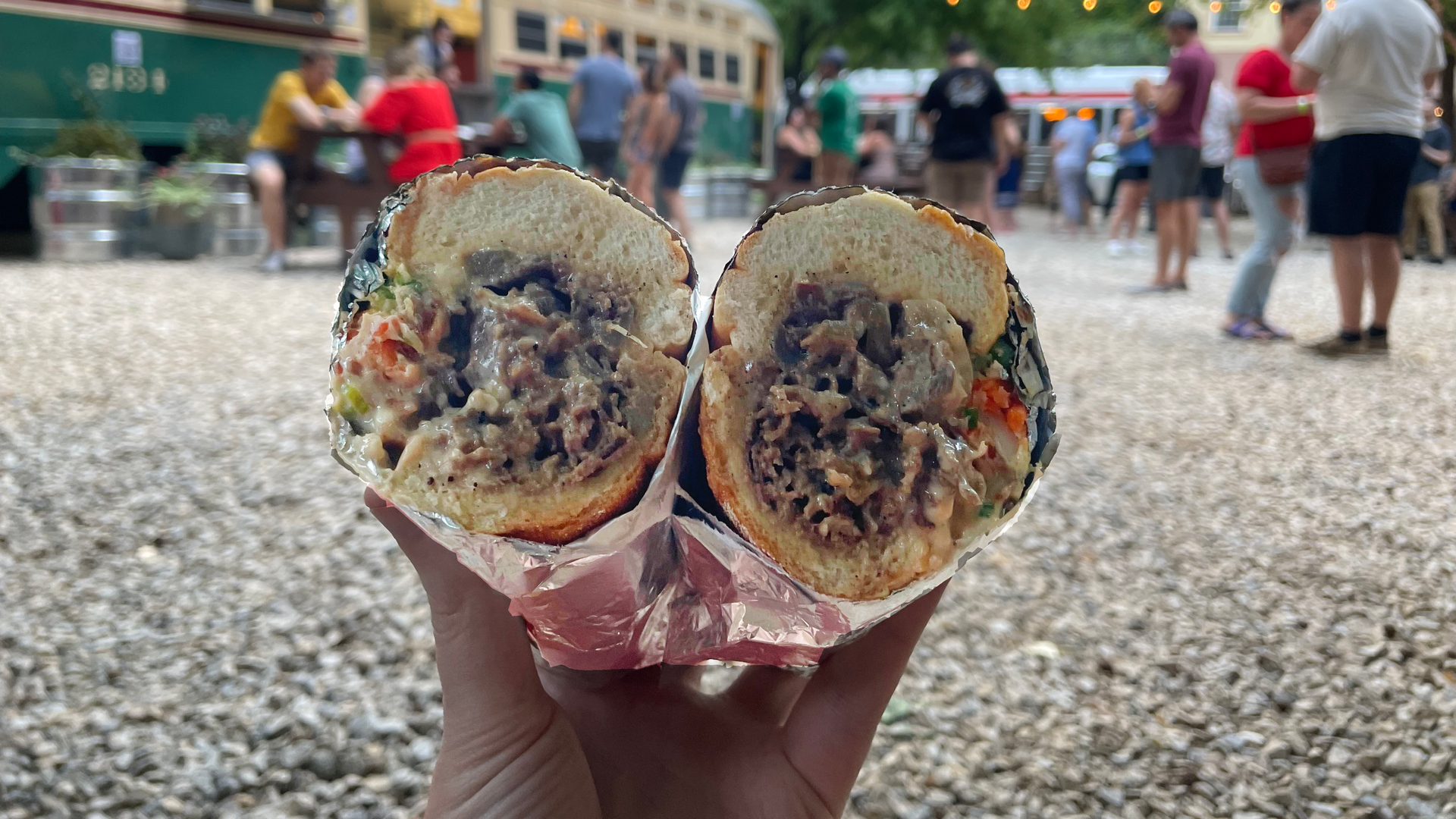 Tabachoy’s bistek cheesesteak at Mural City Garden. 