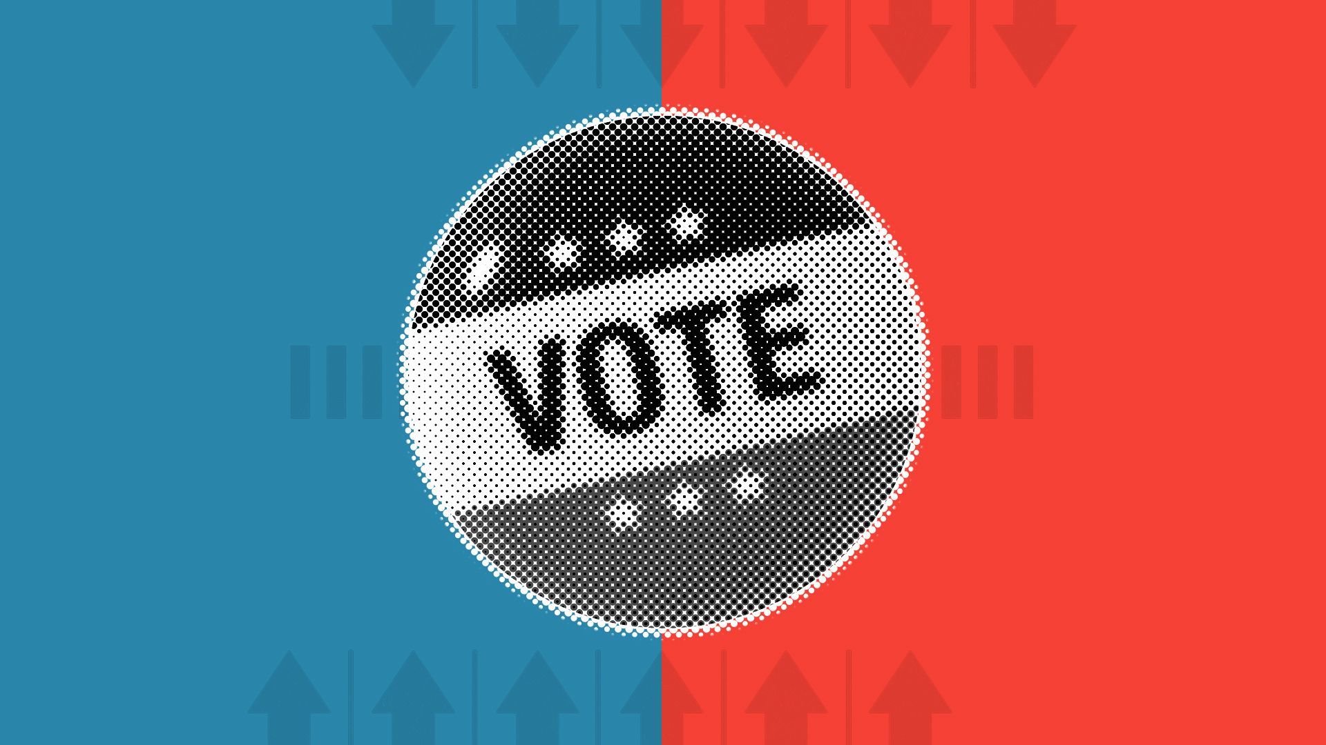 Illustration of a voting pin surrounded by election form icons