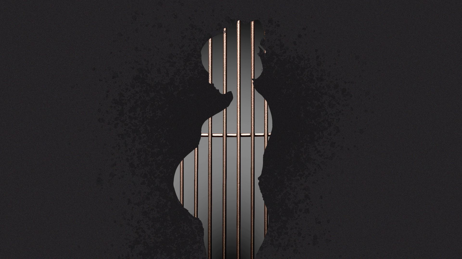 Illustration of a silhouette of a pregnant person with prison bars shown in their shape