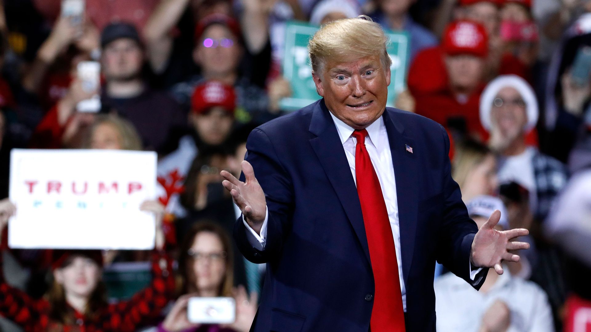President Donald Trump speaks during a Keep America Great Rally at Kellogg Arena December 18, 2019, in Battle Creek, Michigan.