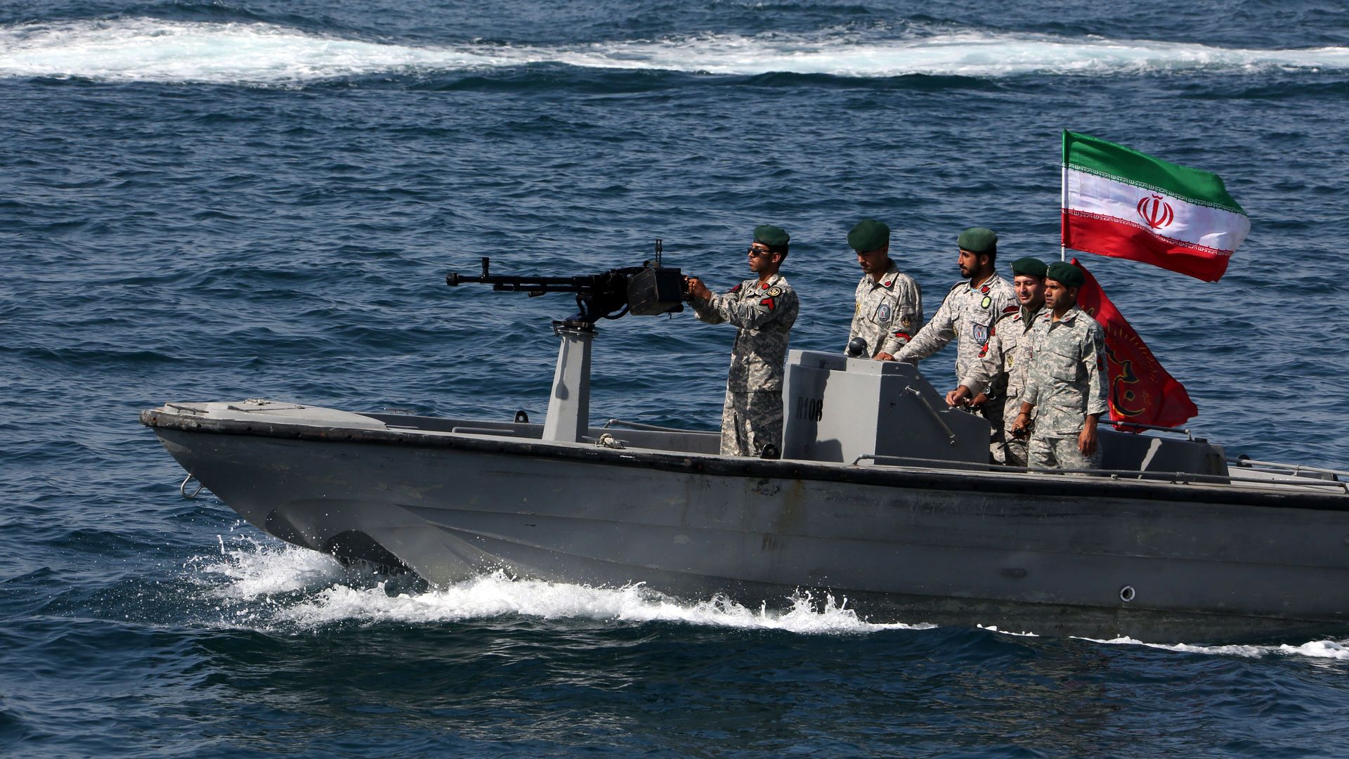 Iranian soldiers take part in the "National Persian Gulf day" in the Strait of Hormuz.