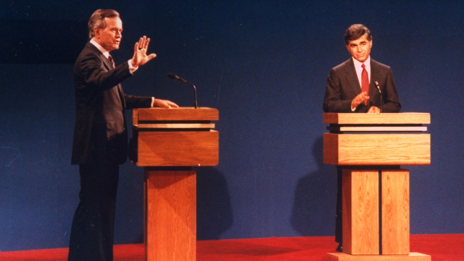 George H.W. Bush and Michael Dukakis debate in 1988