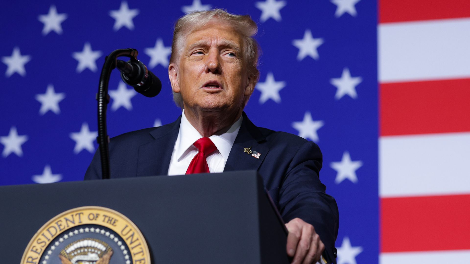 President Trump addresses senior military leaders during a gathering at Marine Corps Base Quantico.