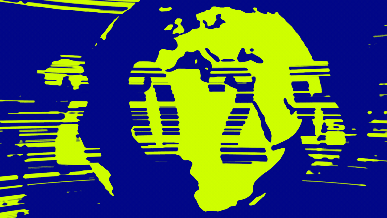 Animated illustration of a globe spinning backward over speed lines. More speed lines above it are forming the year 2025, the individual numbers of which rotate to reveal lightning bolts.