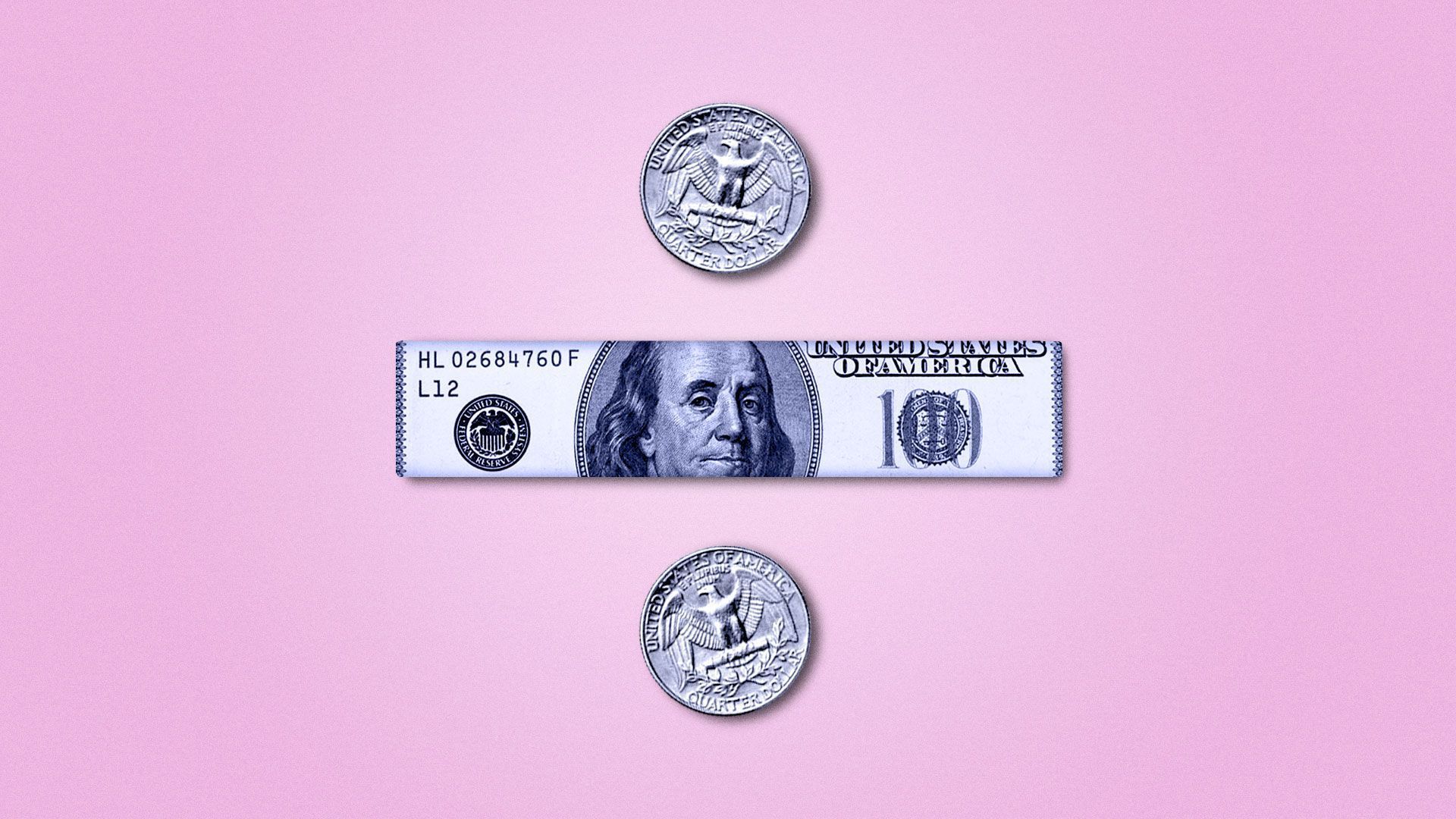 Illustration of money as a division symbol.