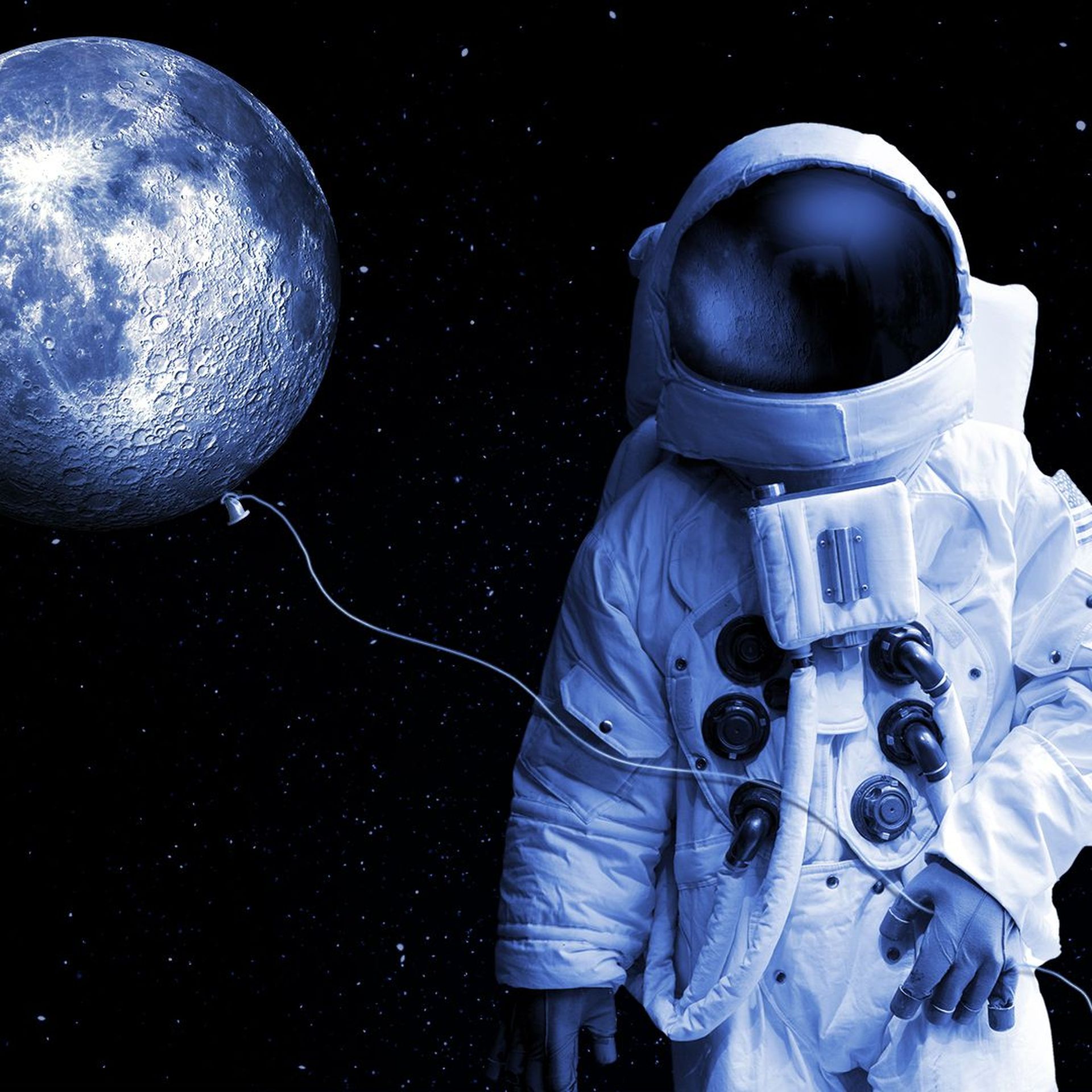 Illustration of an astronaut holding a balloon made of the moon.