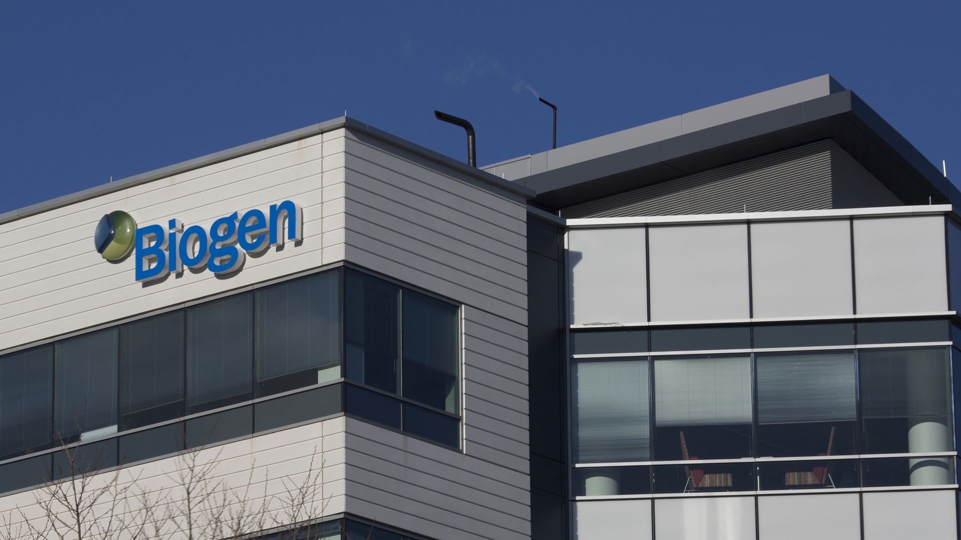 Picture of the Biogen sign on a building in Massachusetts