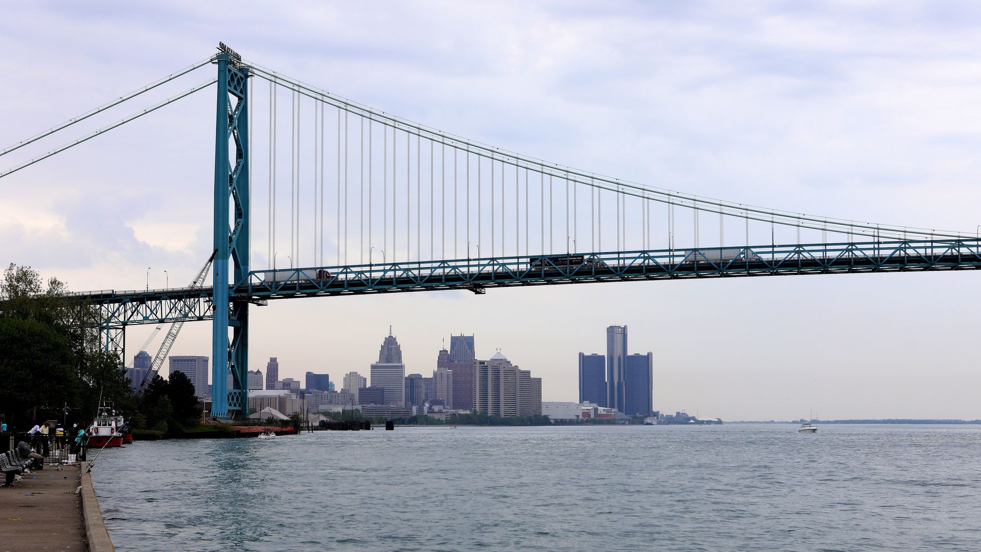 Detroit skyline and Ambassador Bridge