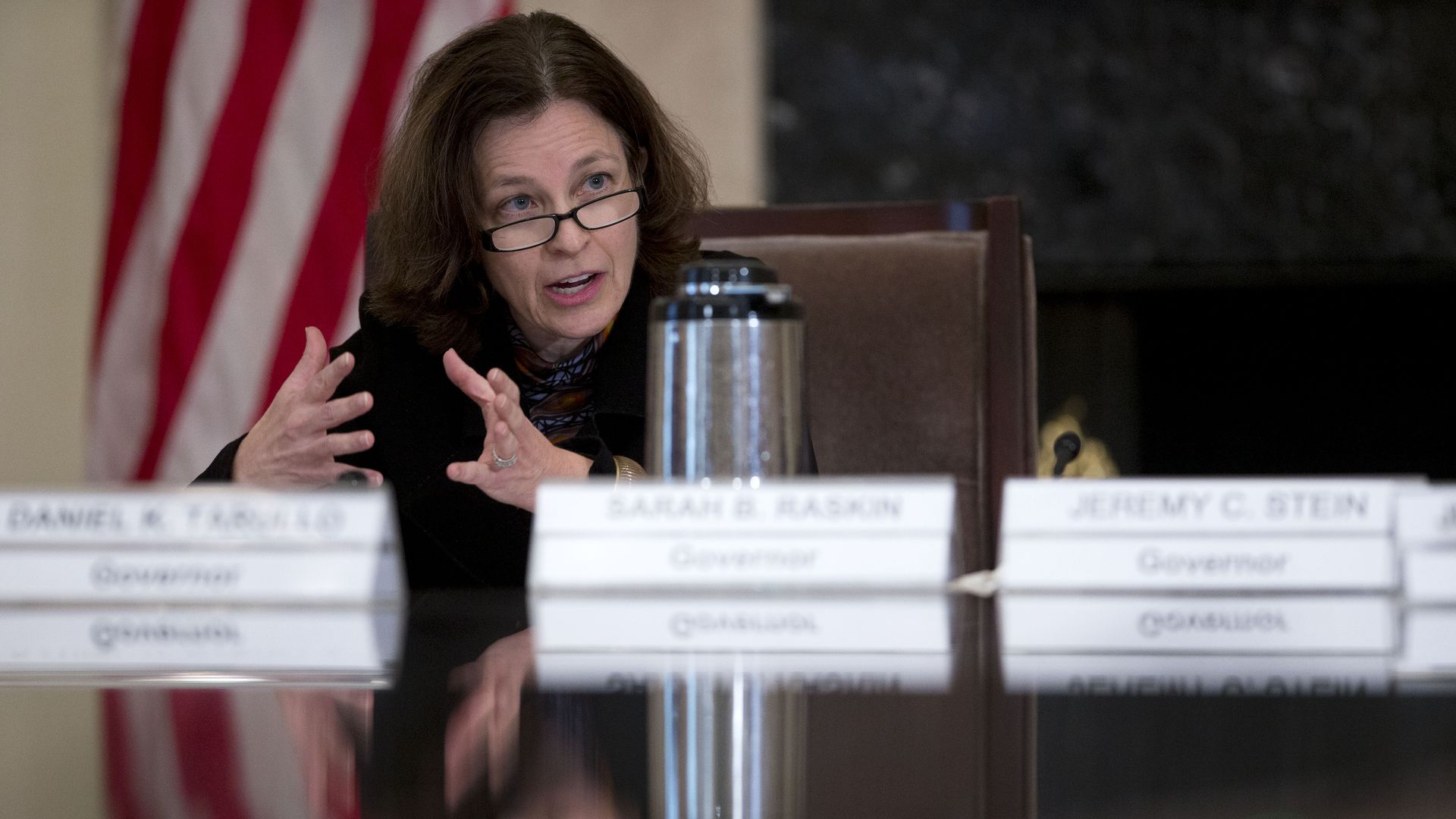 Sarah Bloom Raskin, governor of the U.S. Federal Reserve, speaks during an open meeting of the Board of Governors of the Federal Reserve in Washington