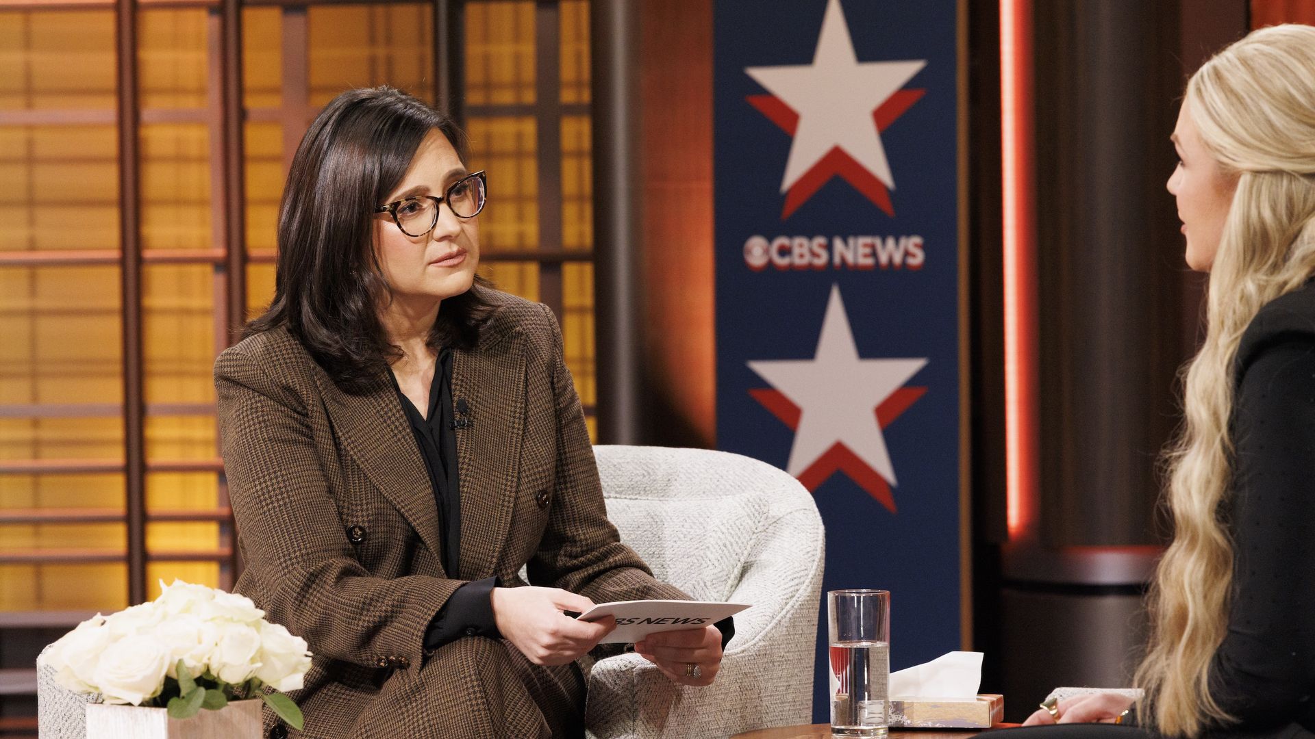 CBS News editor-in-chief Bari Weiss interviews Erika Kirk last month. 