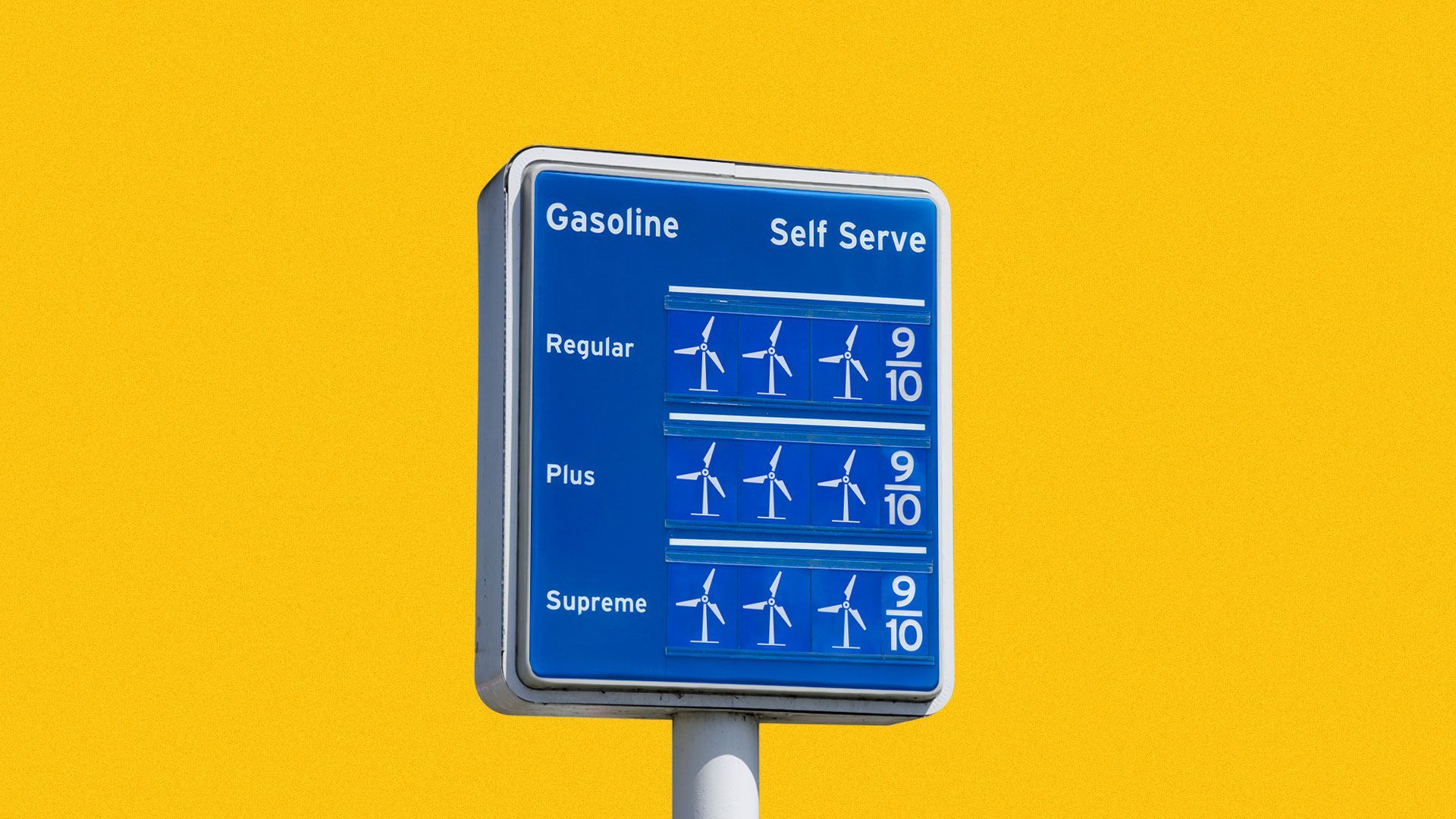 Illustration of a gas sign where the numbers are replaced with wind turbines.