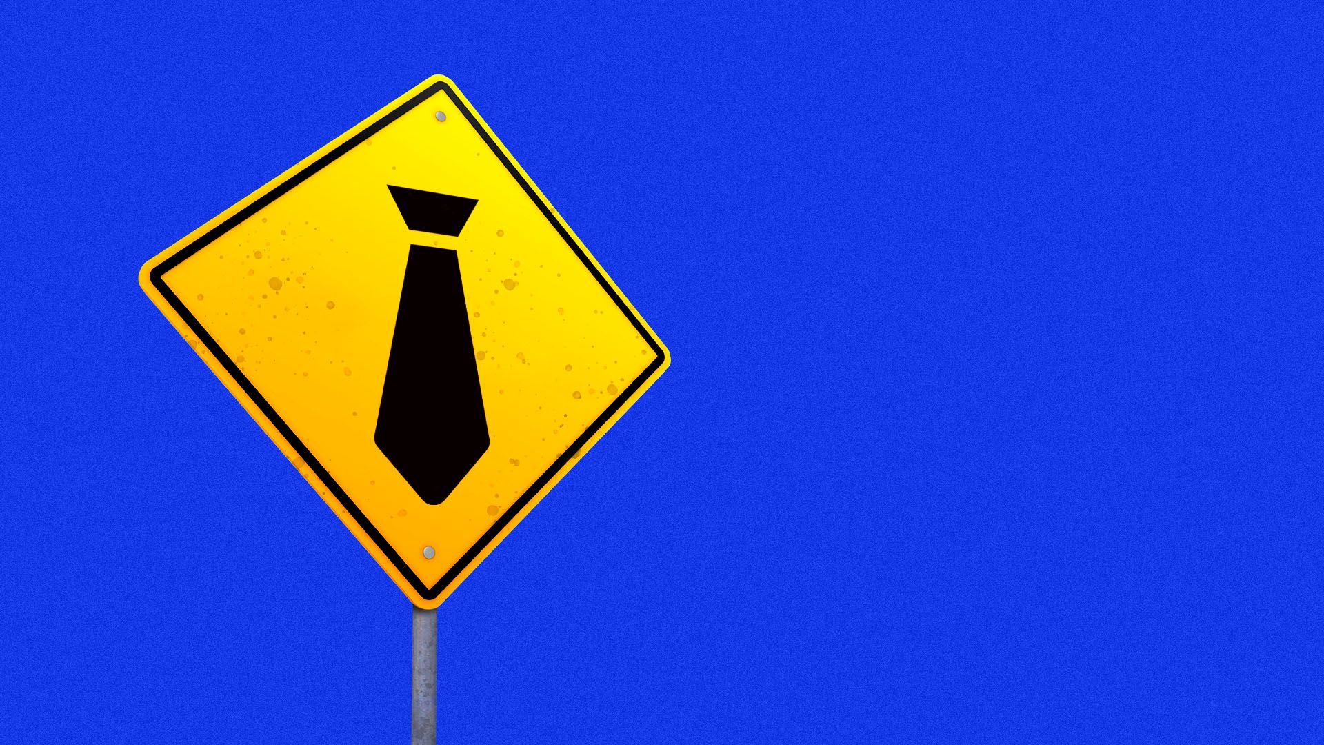 Illustration of a road caution sign with a tie icon on it.