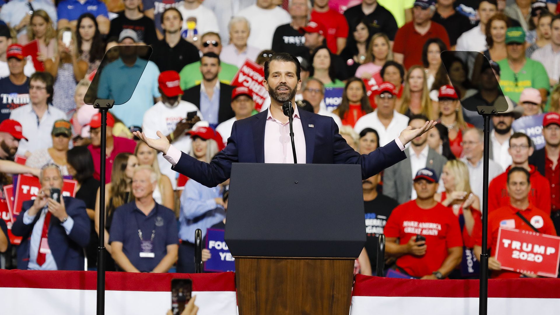 Donald Trump Jr. speaks during a rally 