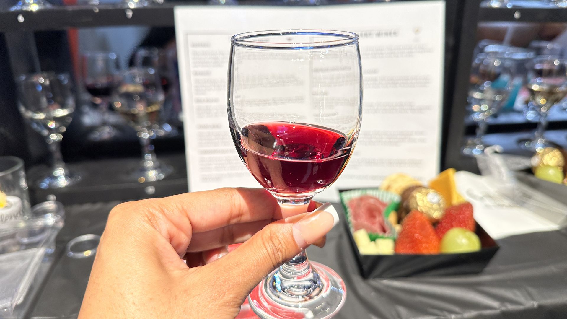 Red wine from wine tasting bingo in Charlotte