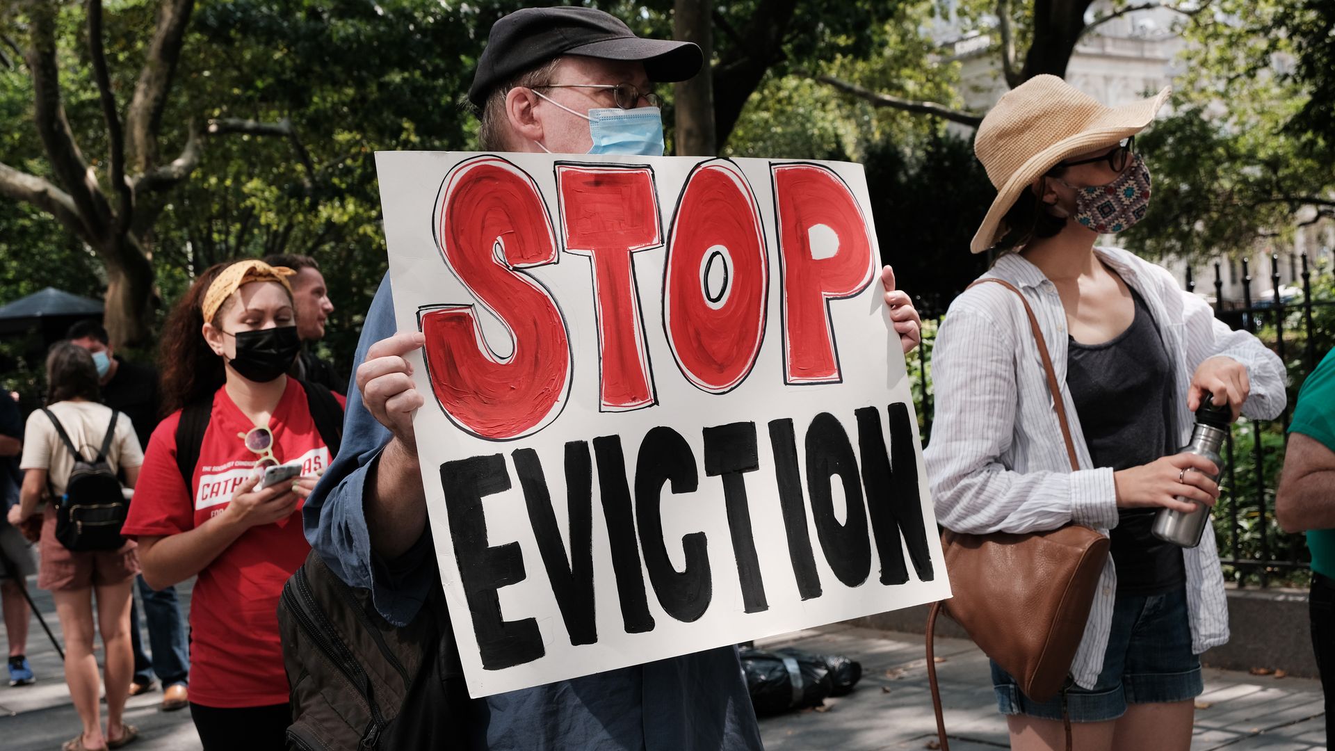 People protesting evictions in New York City on Aug. 11.